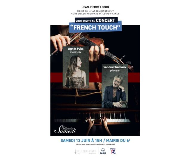 🎶 CONCERT "FRENCH TOUCH" 🎻🎹
Venez découvrir un magnifique programme dédié à la musique française à la Mairie du 6e ! 
Le programme de la soirée : un voyage musical entre les célèbres sonates pour violon et piano de Maurice Ravel et l'univers de la compositrice Florentine Mulsant, dont vous découvrirez la Sonate de concert n°5 (violon seul) et les 15 Haïkus opus 132 (piano).
Avec : Agnès Pyka (violon) & Sandra Chamoux (piano)
📅 Samedi 13 Juin à 15h
📍 Mairie du 6ᵉ arrondissement de Paris
🎟️ Entrée libre (dans la limite des places disponibles)
@pykaagnes @sandrachamoux @mairie6paris